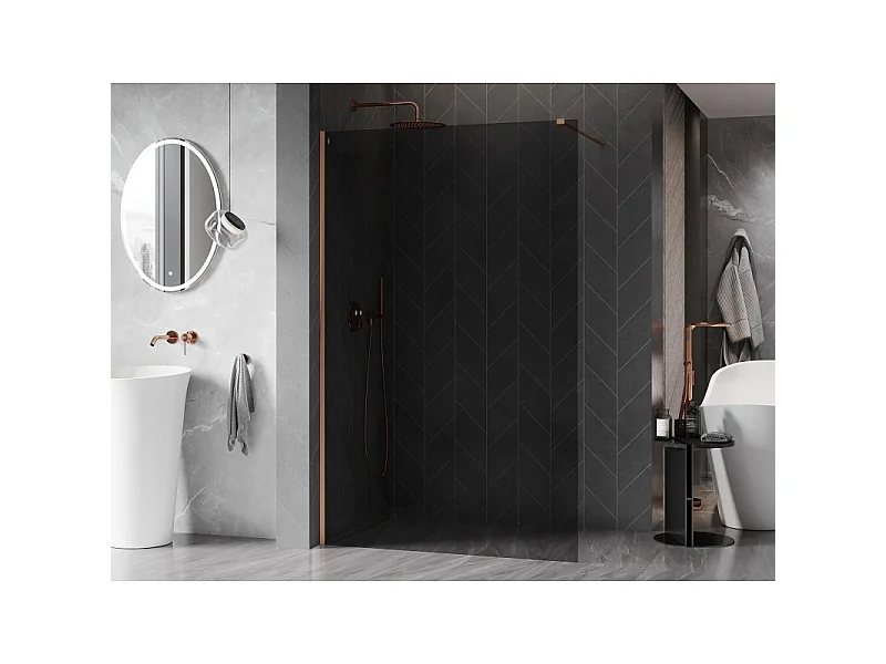 Mexen Kioto-X paroi de douche Walk-in 130 x 200 cm, graphite 10 mm, cuivre brossé - 800-130-101-65-40-X
