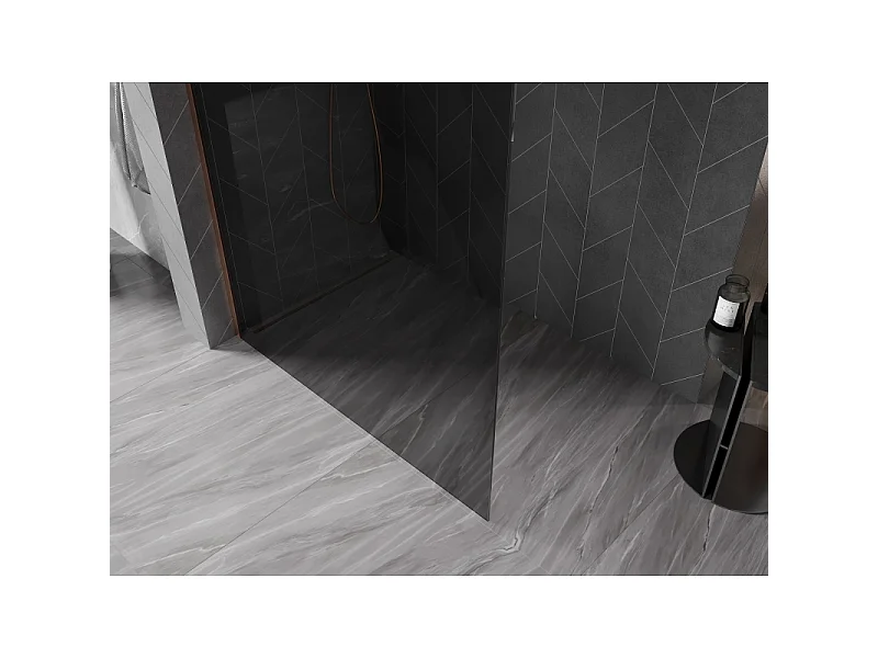 Mexen Kioto-X paroi de douche Walk-in 130 x 200 cm, graphite 10 mm, cuivre brossé - 800-130-101-65-40-X