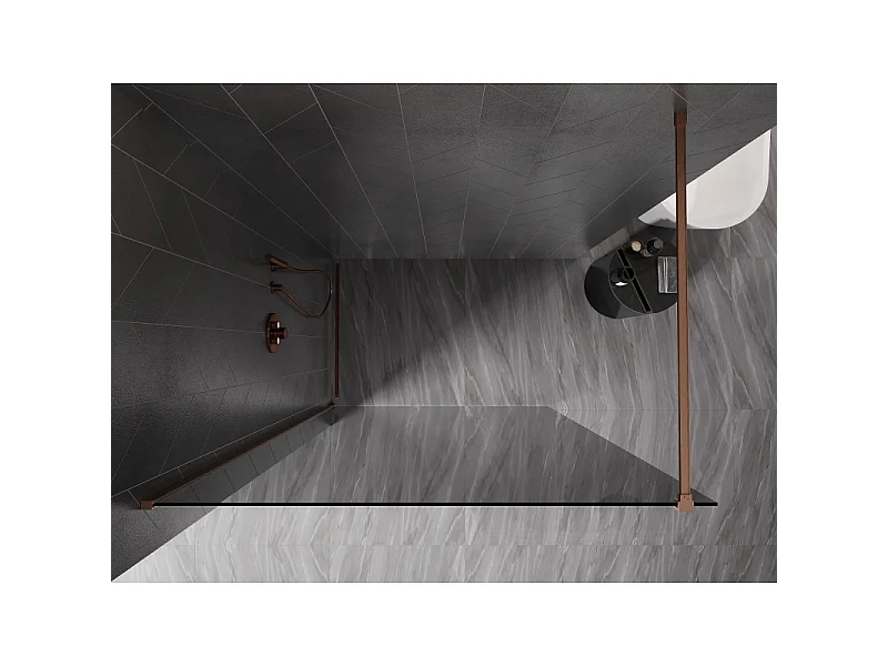Mexen Kioto-X paroi de douche Walk-in 130 x 200 cm, graphite 10 mm, cuivre brossé - 800-130-101-65-40-X