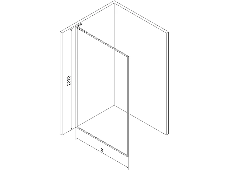 Mexen Kioto-F L Walk-in brusevæg med ramme 100 x 202 cm, transparent 8 mm, sort - 800-100-174-70-00