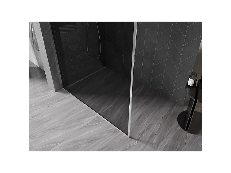Mexen Kioto-F Walk-in Shower Wall with Frame 110 x 202 cm, Graphite 8 mm, Chrome - 800-110-104-01-40