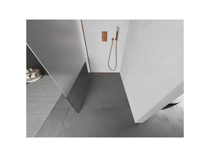 Mexen Kioto L brusevæg Walk-in 100 x 200 cm, transparent/frostet, rosa guld - 800-100-103-60-35