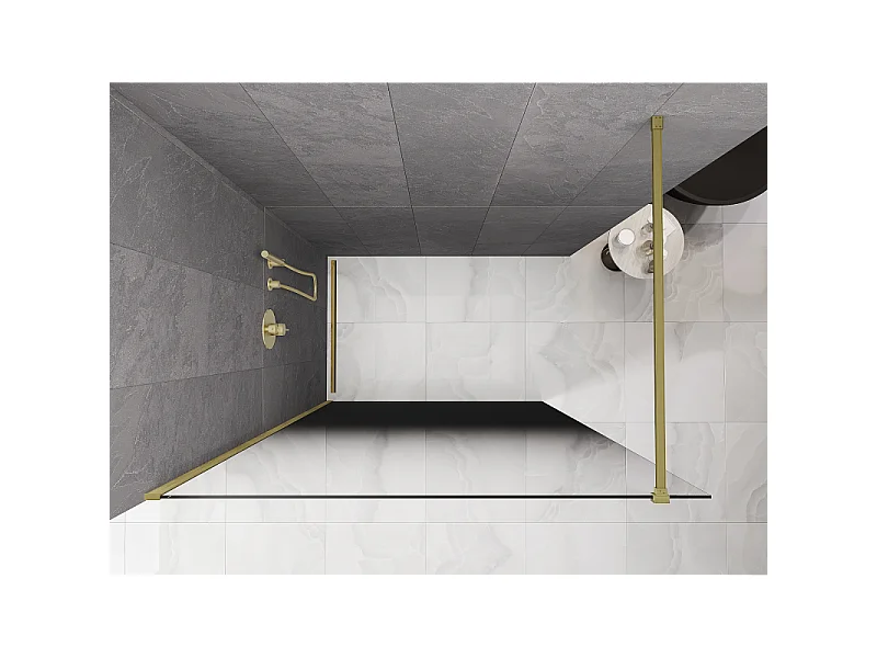 Mexen Kioto tuš kabina Walk-in 70 x 200 cm, črna ombre 8 mm, zlata krtačena - 800-070-101-55-76