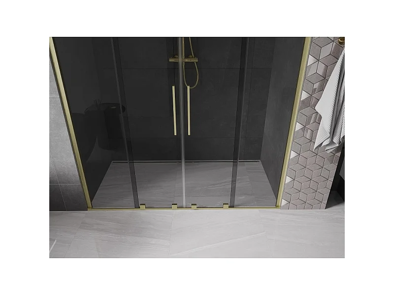 Mexen Velar Duo Schiebeduschtüren 180 cm, Graphit, gebürstetes Gold - 871-180-000-42-55