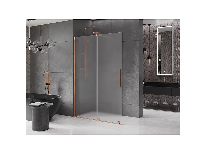 Mexen Velar Walk-in Shower Wall 160 x 200 cm, Frosted 8 mm, Brushed Bronze - 871-160-000-33-65