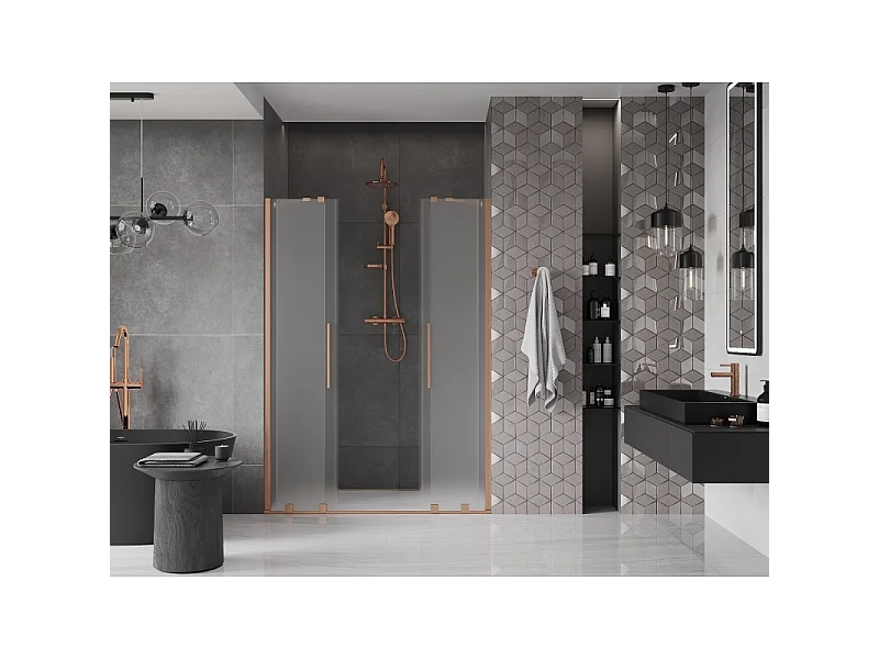 Mexen Velar Duo schuifdouchedeur 140 cm, ijs, geborsteld koper - 871-140-000-32-65
