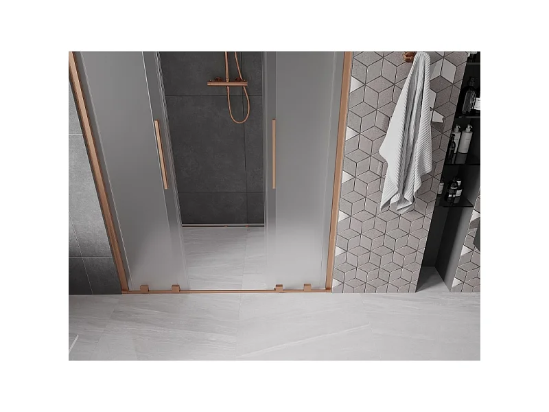 Mexen Velar Duo schuifdouchedeur 140 cm, ijs, geborsteld koper - 871-140-000-32-65