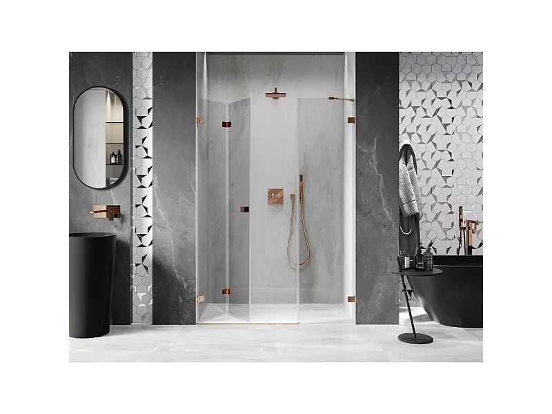 Mexen Lunar-F folded brusebad dør venstre 135 cm, transparent, rosa guld - 836S-135-050-60-00-L