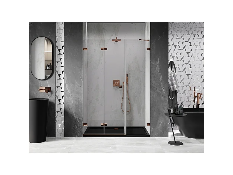 Mexen Lunar-F folded brusebad dør venstre 135 cm, transparent, rosa guld - 836S-135-050-60-00-L
