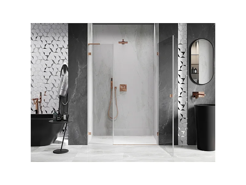 Mexen Lunar-B L porte de douche pivotante droite 120 cm, transparent, cuivre brossé - 832SL-120-050-65-00-P