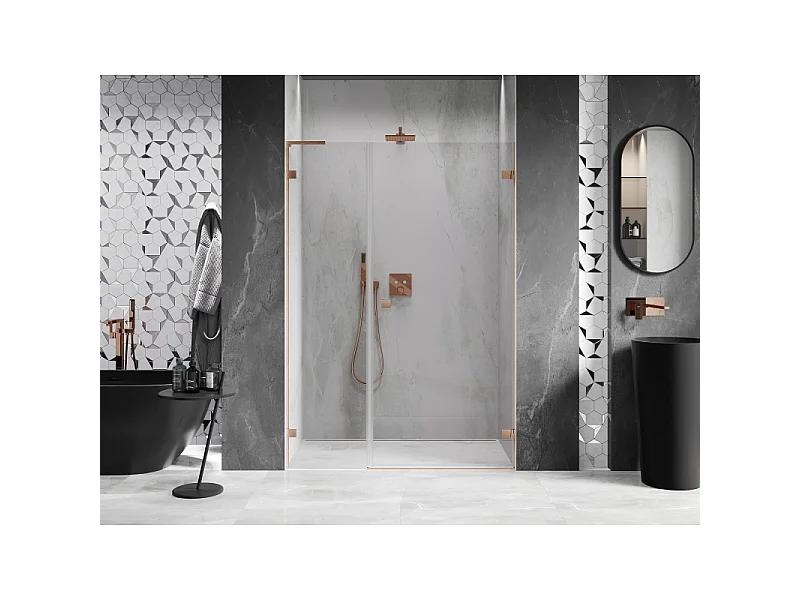 Mexen Lunar-B L porte de douche pivotante droite 120 cm, transparent, cuivre brossé - 832SL-120-050-65-00-P