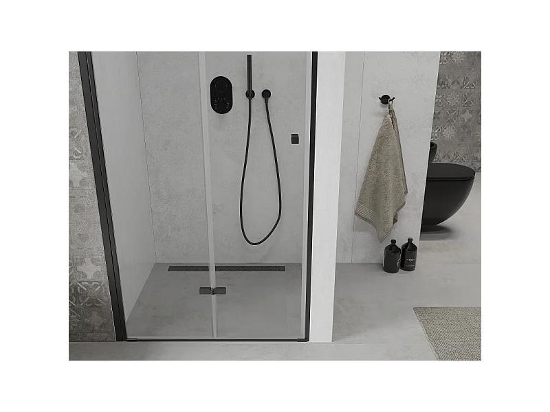Mexen Lima folded brusedør 100 cm, transparent, sort - 856-100-000-70-00