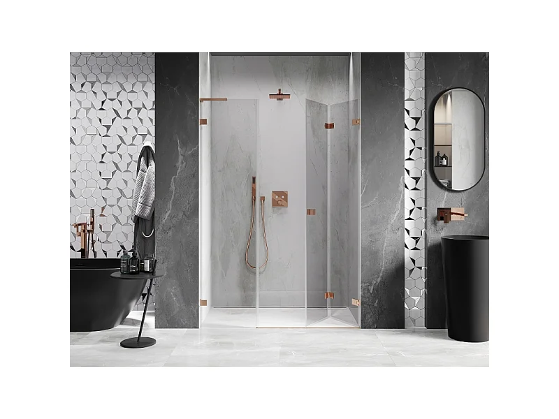 Mexen Lunar-F L folding shower door right 140 cm, transparent, brushed copper - 836SL-140-050-65-00-P