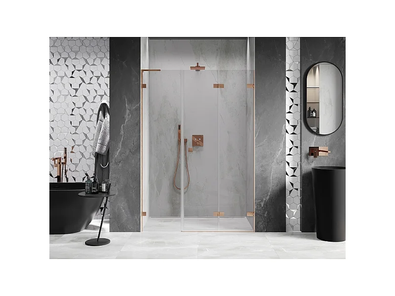 Mexen Lunar-F L folding shower door right 140 cm, transparent, brushed copper - 836SL-140-050-65-00-P