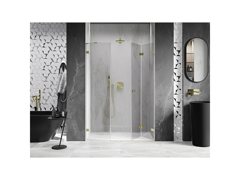 Mexen Lunar-F Falttür Dusche recht 140 cm, transparent, gebürstetes Gold - 836S-140-050-55-00-P