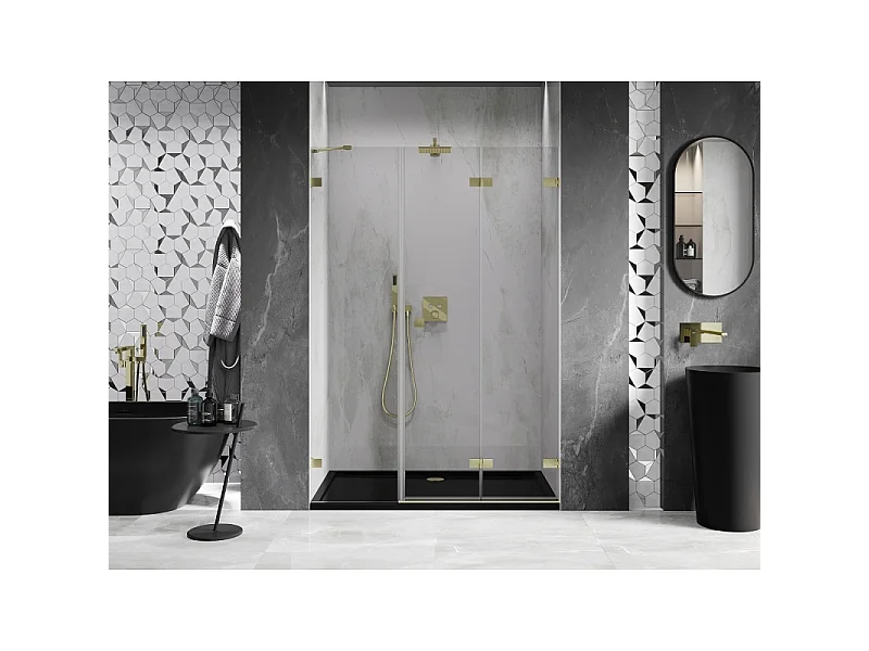 Mexen Lunar-F Falttür Dusche recht 140 cm, transparent, gebürstetes Gold - 836S-140-050-55-00-P