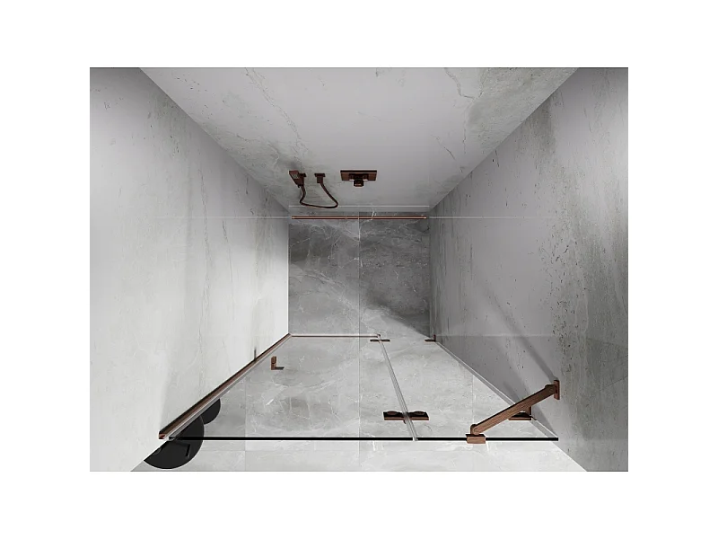 Mexen Lunar højrehængslet brusedør 75 cm, transparent, børstet kobber - 834-075-000-65-00-P