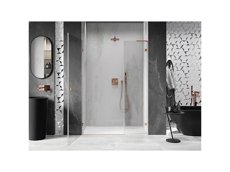 Mexen Lunar-B L porte de douche pivotante gauche 120 cm, transparent, cuivre brossé - 832SL-120-050-65-00-L