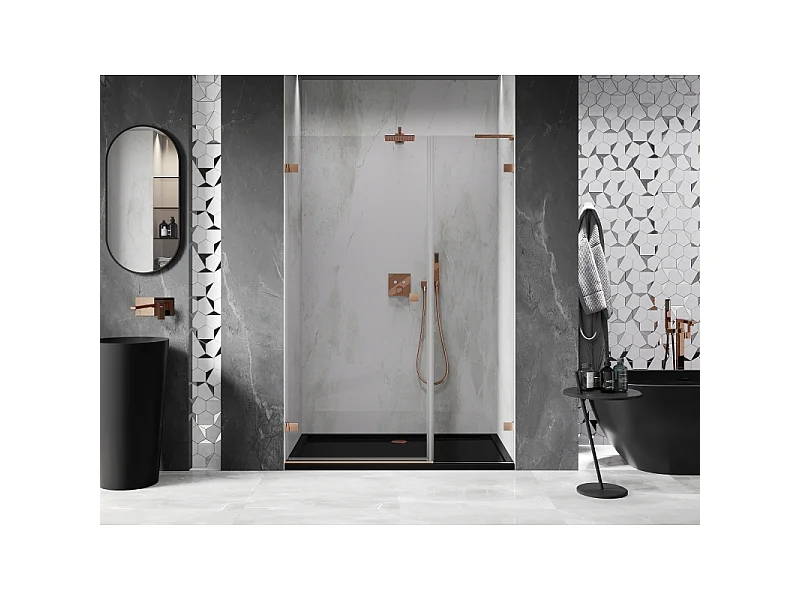 Mexen Lunar-B L porte de douche pivotante gauche 120 cm, transparent, cuivre brossé - 832SL-120-050-65-00-L