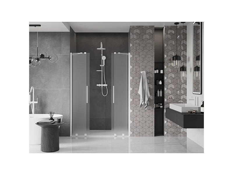 Mexen Velar Duo Schiebeduschtür 140 cm, Mattglas, Weiß - 871-140-000-32-20