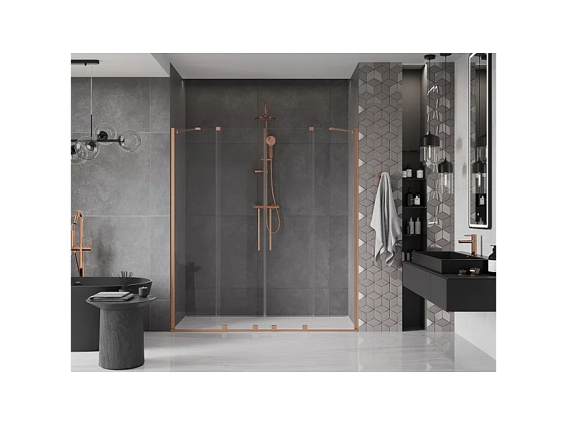 Mexen Velar Duo porte de douche coulissante 170 cm, transparent, cuivre brossé - 871-170-000-02-65