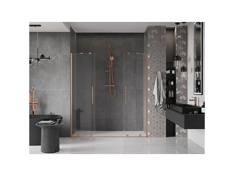 Mexen Velar Duo porte de douche coulissante 170 cm, transparent, cuivre brossé - 871-170-000-02-65