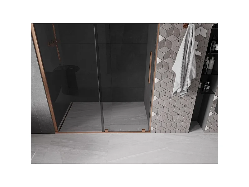 Mexen Velar porte de douche coulissante 130 cm, graphite, cuivre brossé - 871-130-000-41-65