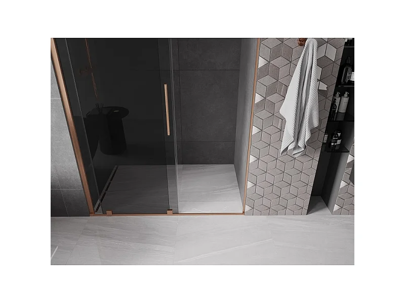 Mexen Velar porte de douche coulissante 130 cm, graphite, cuivre brossé - 871-130-000-41-65