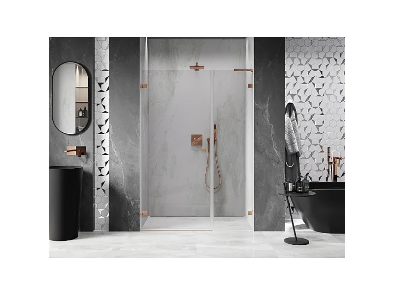 Mexen Lunar-B L shower door left-side hinged 130 cm, transparent, brushed copper - 832SL-130-050-65-00-L
