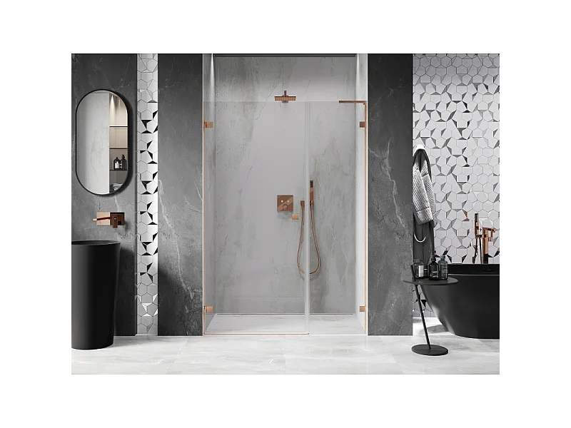 Mexen Lunar-B L shower door left-side hinged 130 cm, transparent, brushed copper - 832SL-130-050-65-00-L
