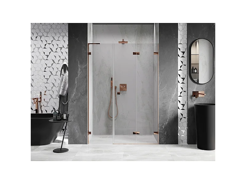 Mexen Lunar-F L Falttür Duschkabine rechts 140 cm, transparent, Roségold - 836SL-140-050-60-00-P