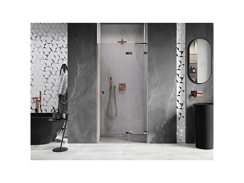 Mexen Lunar L hængslede brusedøre højre 105 cm, transparent, rosa guld - 834L-105-000-60-00-P