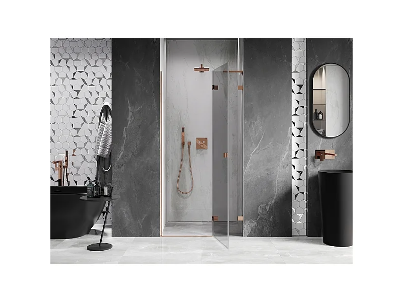 Mexen Lunar L hængslede brusedøre højre 105 cm, transparent, rosa guld - 834L-105-000-60-00-P