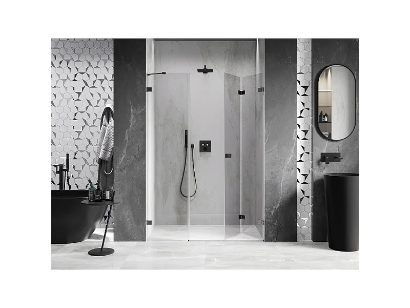 Mexen Lunar-F folding shower door right 140 cm, transparent, brushed gun gray - 836S-140-050-66-00-P