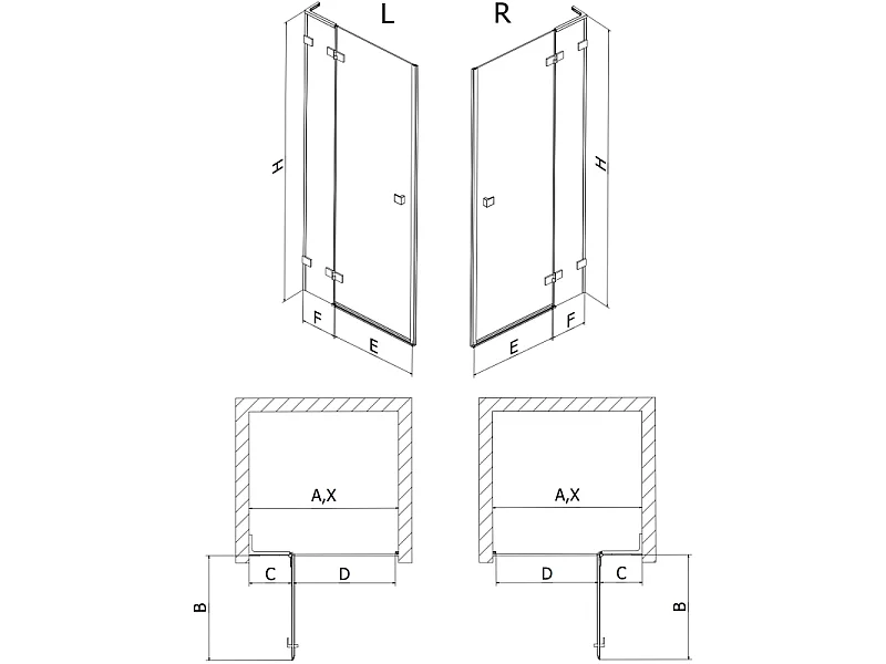 Mexen Lunar L porta de duche de vidro temperado 115 cm, transparente, preta - 834L-115-000-70-00-P