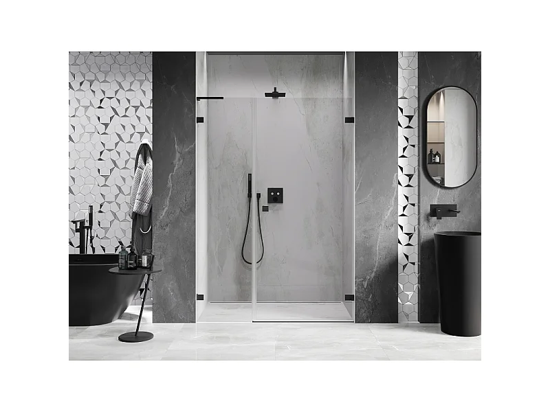 Mexen Lunar-B L hængslede brusedøre højre 125 cm, transparent, sort - 832SL-125-050-70-00-P