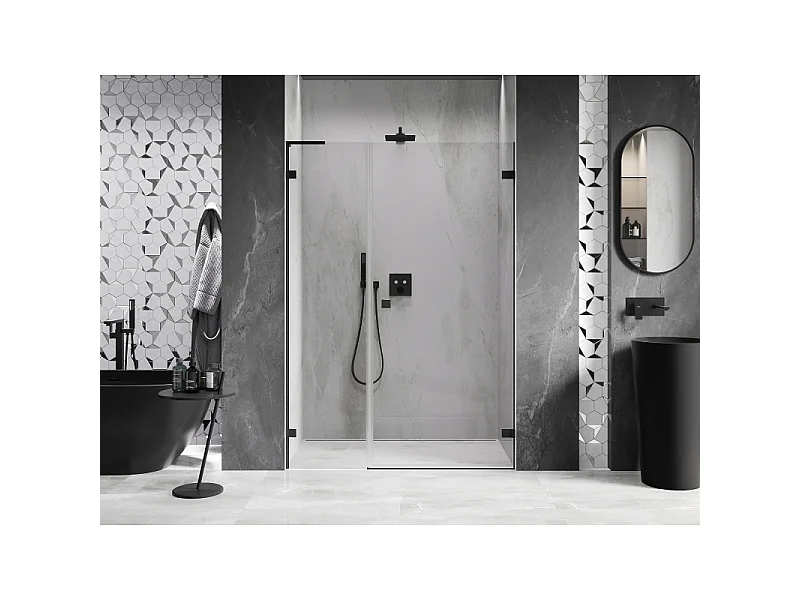 Mexen Lunar-B L hængslede brusedøre højre 125 cm, transparent, sort - 832SL-125-050-70-00-P