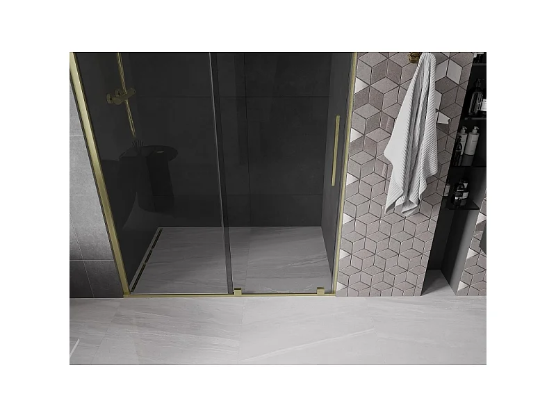 Mexen Velar drsna tuš vrata 150 cm, grafit, zlati brušeni - 871-150-000-41-55