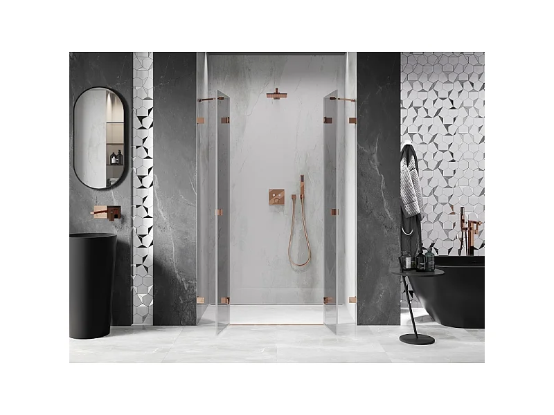 Mexen Lunar Dusche Duo Drehfalttür 140 cm, transparent, Roségold - 834D-140-000-60-00