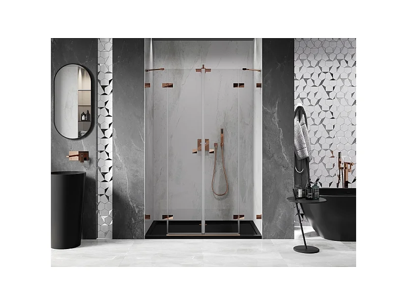 Mexen Lunar Dusche Duo Drehfalttür 140 cm, transparent, Roségold - 834D-140-000-60-00