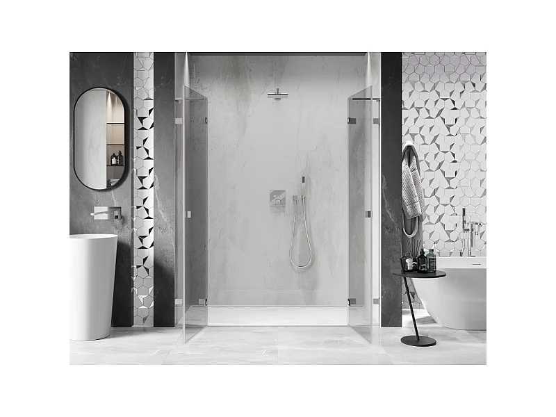 Mexen Lunar L Duo Dusch-Drehtüren 190 cm, transparent, gebürstetes Nickel - 834DL-190-000-97-00