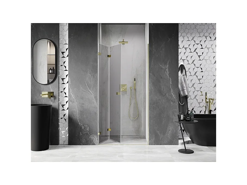 Mexen Lunar-F folding shower door left 60 cm, transparent, gold - 836-060-000-50-00-L