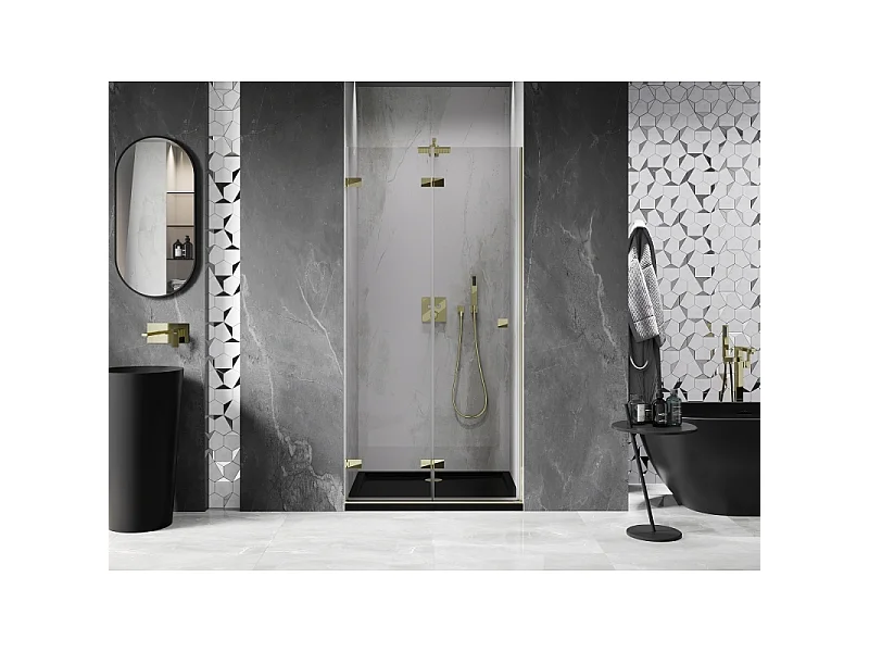 Mexen Lunar-F folding shower door left 60 cm, transparent, gold - 836-060-000-50-00-L