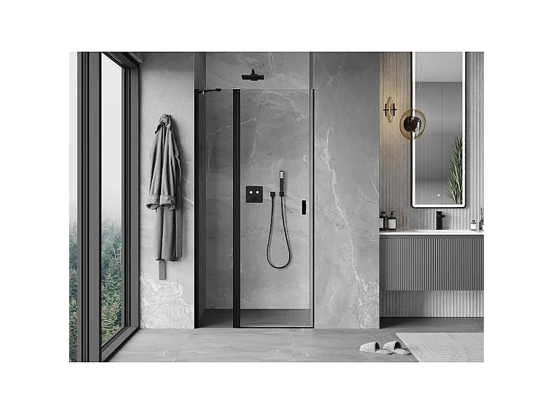 Mexen Mist draaideur douche 75 cm, transparant, zwart - 8A4-075-000-70-00
