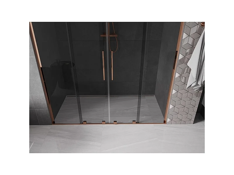 Mexen Velar L Duo Schiebetür Dusche 180 cm, Graphit, Roségold - 871-180-003-42-60
