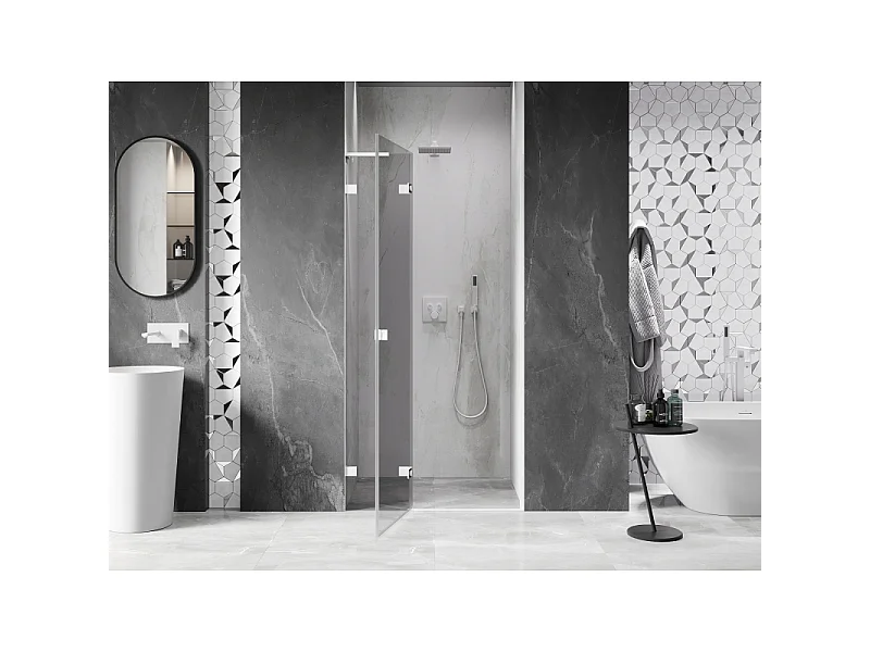 Mexen Lunar L porte de douche battante gauche 110 cm, transparent, blanc - 834L-110-000-20-00-L