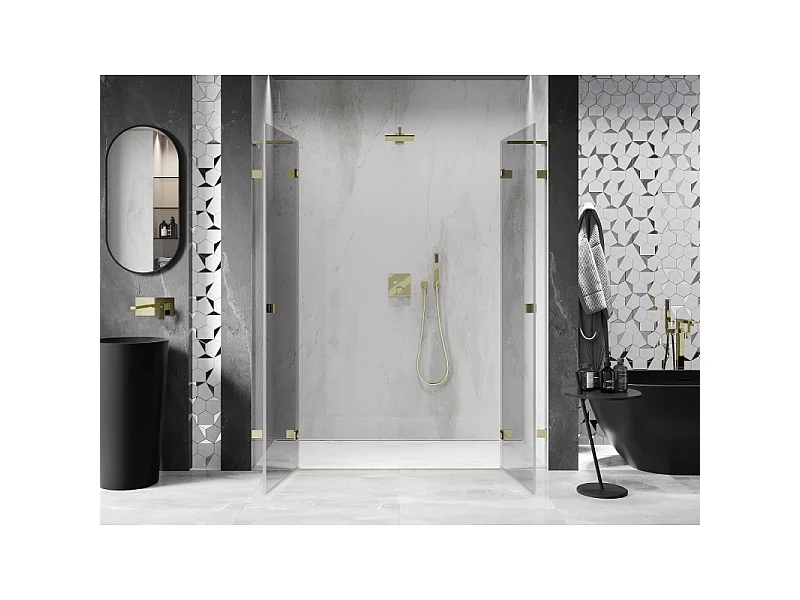Mexen Lunar L Duo douchedeuren scharnierend 190 cm, transparant, goud - 834DL-190-000-50-00