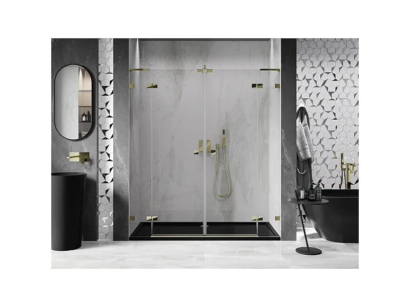 Mexen Lunar L Duo douchedeuren scharnierend 190 cm, transparant, goud - 834DL-190-000-50-00
