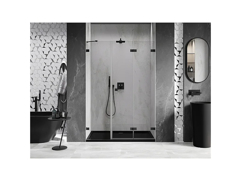 Mexen Lunar-F sammenklappelige brusevægge højre 110 cm, gennemsigtig, sort - 836S-110-050-70-00-P