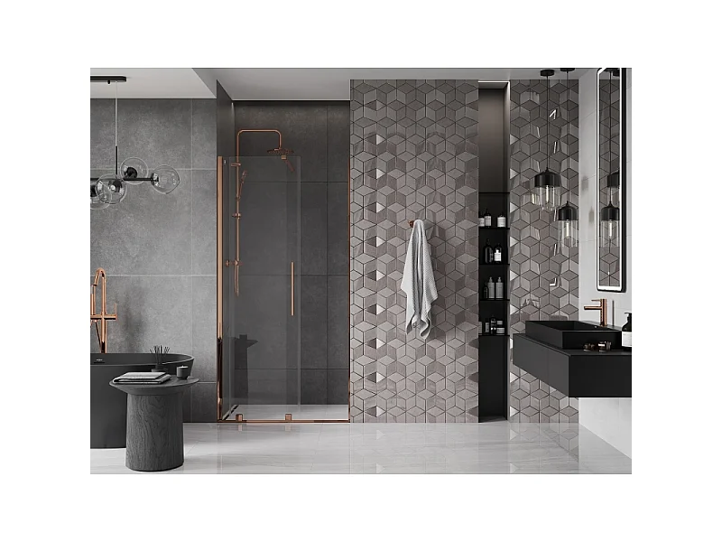 Mexen Velar porte de douche coulissante 90 cm, transparent, or rose - 871-090-000-01-60